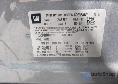 2015 Buick Encore Convenience z USA, uszkodzony, nr VIN KL4CJFSB9FB063763